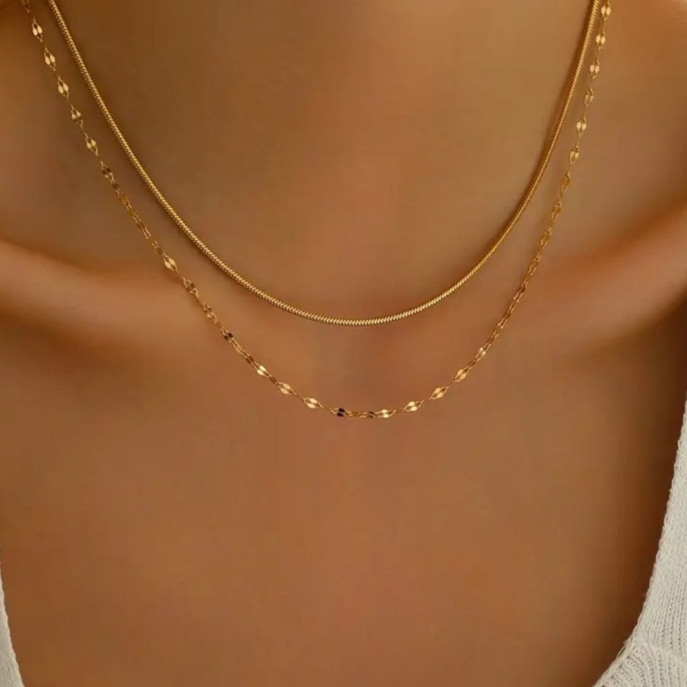 Beautiful Minimalist Retro Y2K Gold Chain Layered Necklace Set - NEW